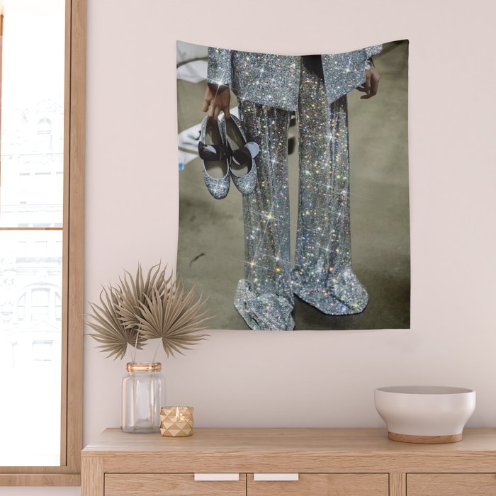 AT THE END OF THE WORKDAY | digital art collage by yana potter | sparkle suit | jacket | glitter  Wall Tapestry Gallery Image 2