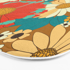 Red, Orange, Turquoise and Brown Retro Floral Pattern Bath Mat Gallery Image 3