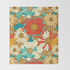 Red, Orange, Turquoise and Brown Retro Floral Pattern Throw Blanket Gallery Image 2