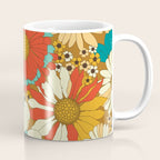 Red, Orange, Turquoise and Brown Retro Floral Pattern Coffee Mug Gallery Image 1