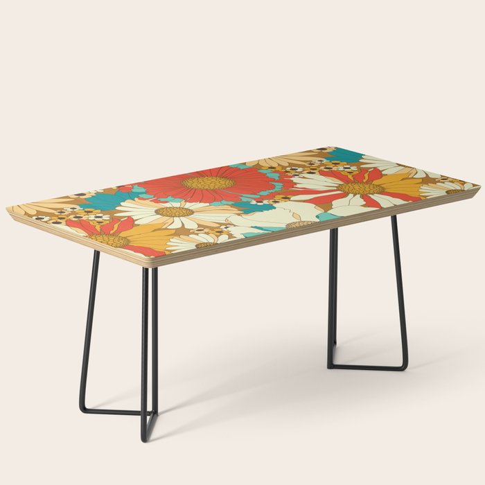 Red, Orange, Turquoise and Brown Retro Floral Pattern Coffee Table Gallery Image 1