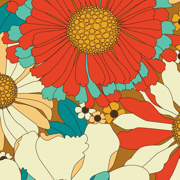 Red, Orange, Turquoise and Brown Retro Floral Pattern Coffee Mug Gallery Image 2