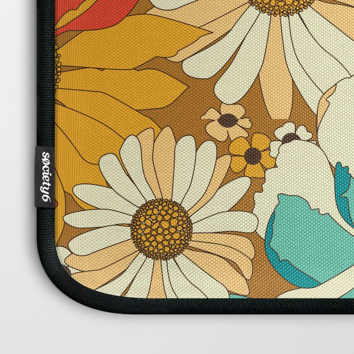 Red, Orange, Turquoise and Brown Retro Floral Pattern Laptop Sleeve Gallery Image 3