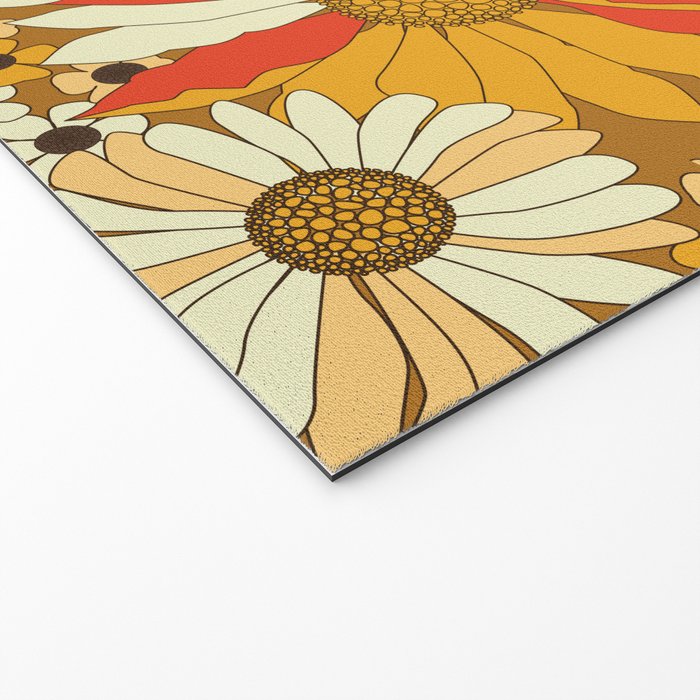 Red, Orange, Turquoise and Brown Retro Floral Pattern Welcome Mat Gallery Image 2