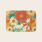 Red, Orange, Turquoise and Brown Retro Floral Pattern Bath Mat Gallery Image 1