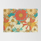Red, Orange, Turquoise and Brown Retro Floral Pattern Rug Gallery Image 2