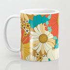 Red, Orange, Turquoise and Brown Retro Floral Pattern Coffee Mug Gallery Image 3