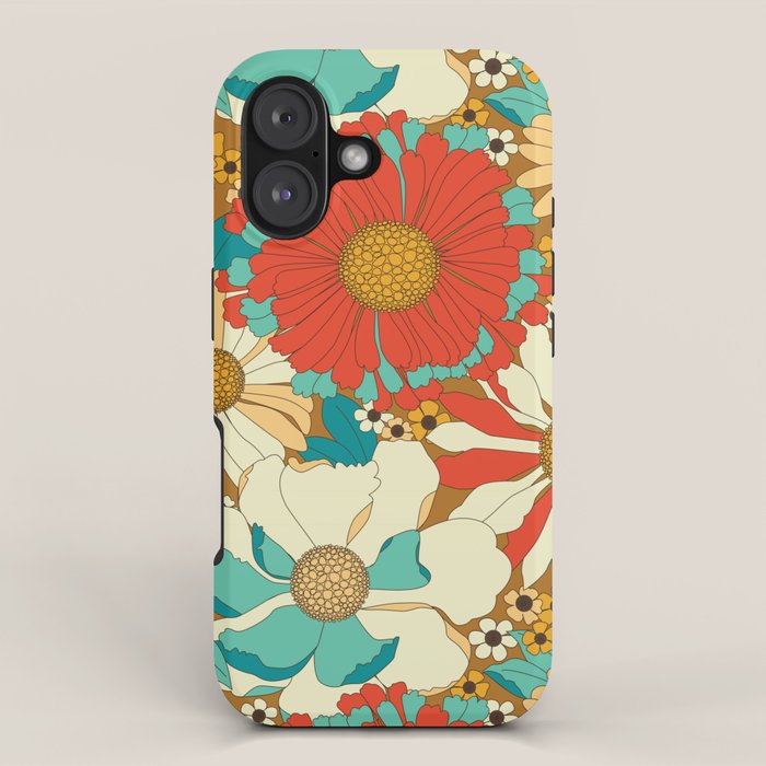 Red, Orange, Turquoise and Brown Retro Floral Pattern iPhone Case Gallery Image 1