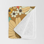 Red, Orange, Turquoise and Brown Retro Floral Pattern Throw Blanket Gallery Image 3