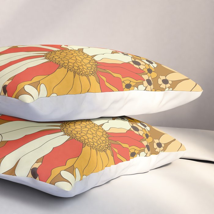Red, Orange, Turquoise and Brown Retro Floral Pattern Pillow Sham Gallery Image 3