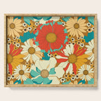 Red, Orange, Turquoise and Brown Retro Floral Pattern Serving Tray Gallery Image 1