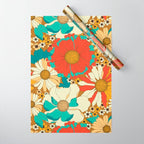 Red, Orange, Turquoise and Brown Retro Floral Pattern Wrapping Paper Gallery Image 1