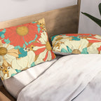 Red, Orange, Turquoise and Brown Retro Floral Pattern Pillow Sham Gallery Image 2