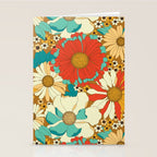 Red, Orange, Turquoise and Brown Retro Floral Pattern Stationery Card Gallery Image 2