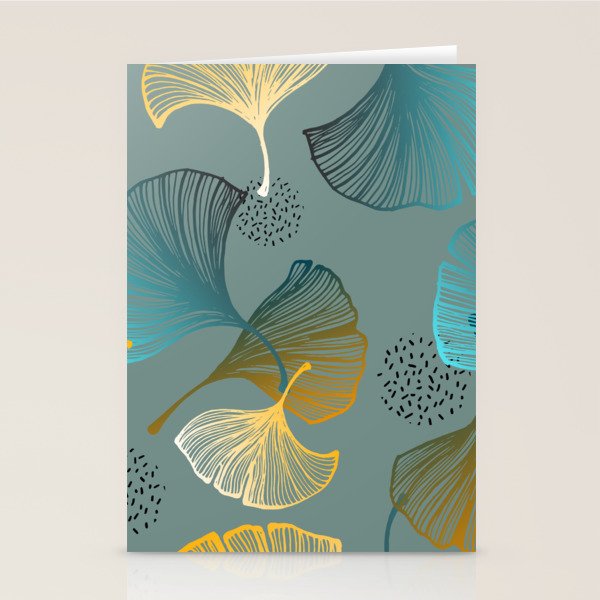 Luxury gold Ginkgo on blue background illustration pattern. Stationery Card Gallery Image 2