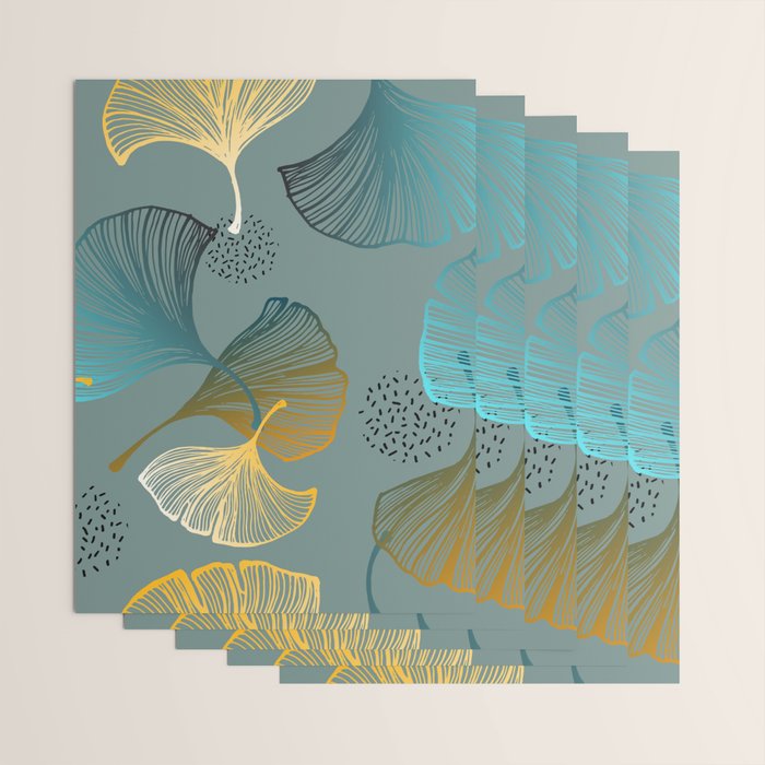 Luxury gold Ginkgo on blue background illustration pattern. Wrapping Paper Gallery Image 3