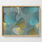 Luxury gold Ginkgo on blue background illustration pattern. Serving Tray Gallery Image 1