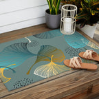 Luxury gold Ginkgo on blue background illustration pattern. Outdoor Rug Gallery Image 2