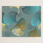 Luxury gold Ginkgo on blue background illustration pattern. Jigsaw Puzzle Gallery Image 1