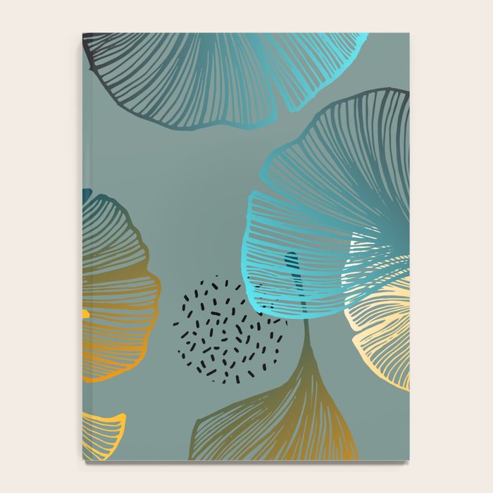 Luxury gold Ginkgo on blue background illustration pattern. Notebook Gallery Image 4