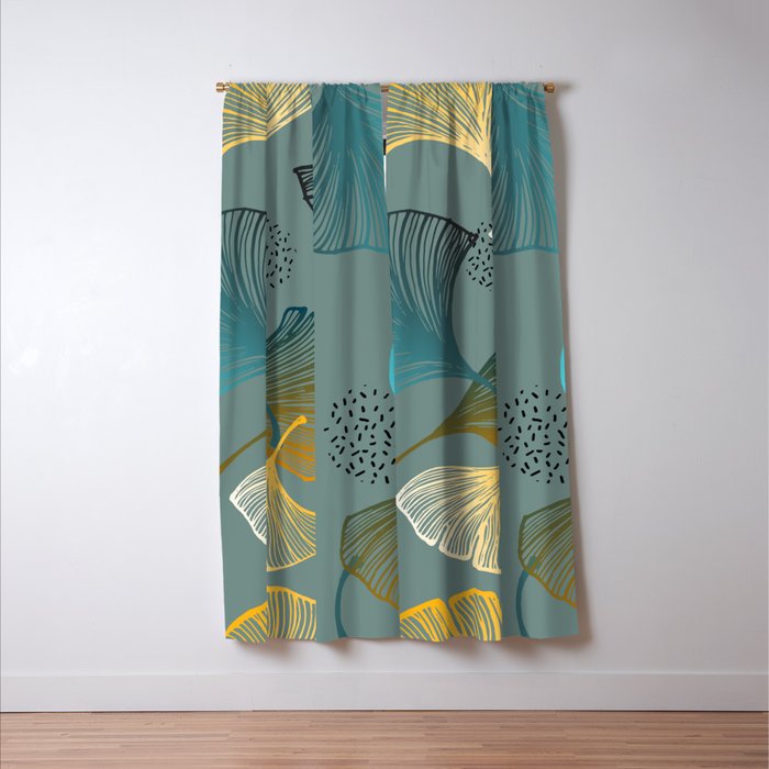 Luxury gold Ginkgo on blue background illustration pattern. Window Curtain Gallery Image 3