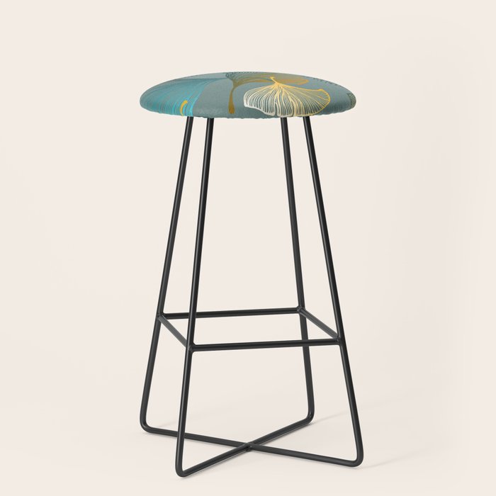 Luxury gold Ginkgo on blue background illustration pattern. Stool Gallery Image 1