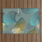 Luxury gold Ginkgo on blue background illustration pattern. Outdoor Rug Gallery Image 1