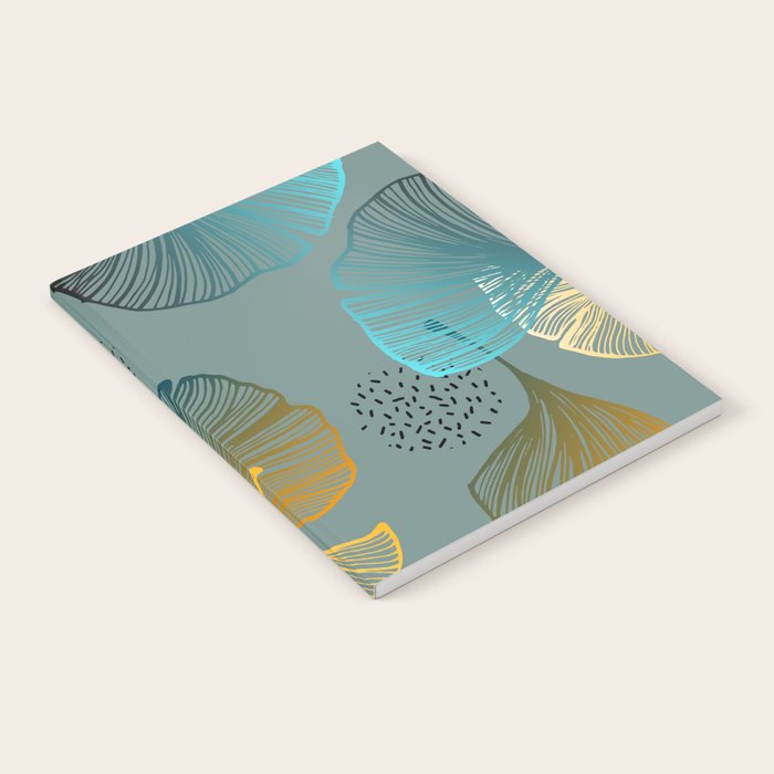 Luxury gold Ginkgo on blue background illustration pattern. Notebook Gallery Image 1