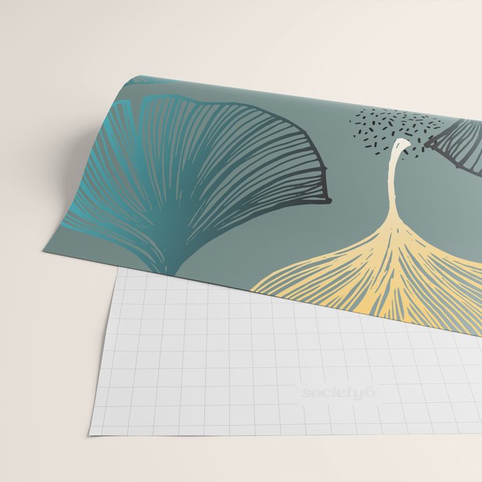 Luxury gold Ginkgo on blue background illustration pattern. Wrapping Paper Gallery Image 2