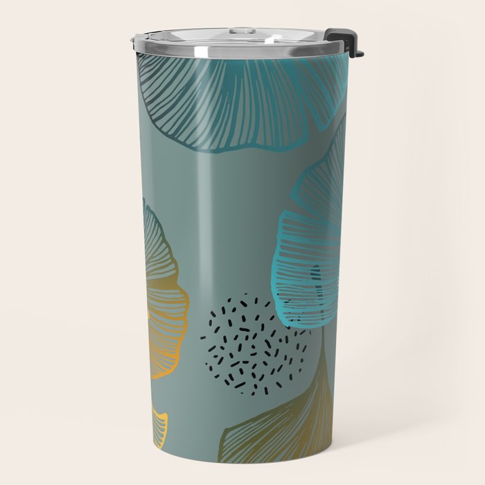 Luxury gold Ginkgo on blue background illustration pattern. Travel Mug Gallery Image 2