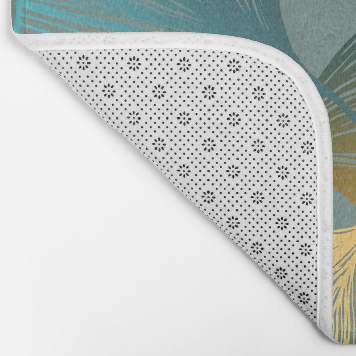 Luxury gold Ginkgo on blue background illustration pattern. Bath Mat Gallery Image 2