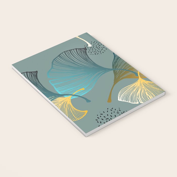Luxury gold Ginkgo on blue background illustration pattern. Notebook Gallery Image 3