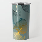 Luxury gold Ginkgo on blue background illustration pattern. Travel Mug Gallery Image 1