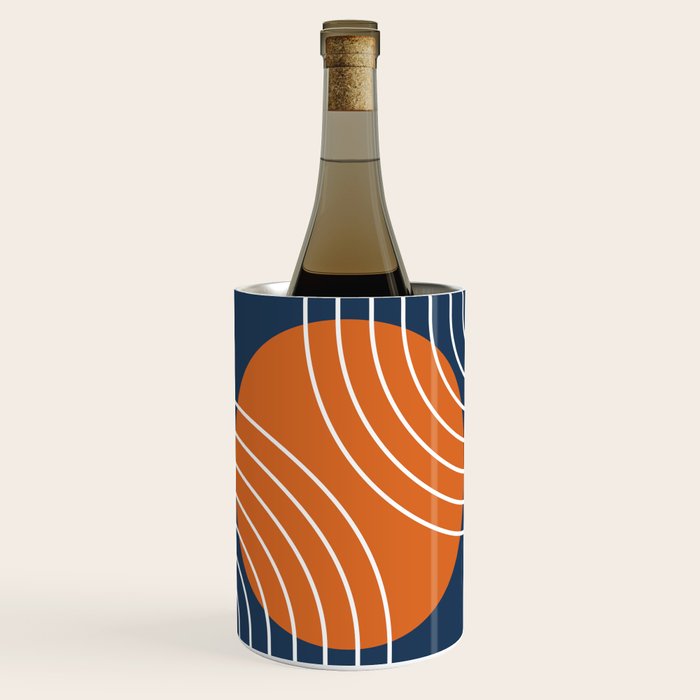 Mid Century Modern Geometric 133 in Navy Blue and vintage orange (Sun and Rainbow Abstract) Wine Chiller Gallery Image 1