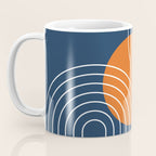 Mid Century Modern Geometric 133 in Navy Blue and vintage orange (Sun and Rainbow Abstract) Coffee Mug Gallery Image 3