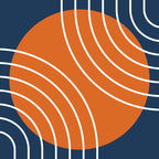 Mid Century Modern Geometric 133 in Navy Blue and vintage orange (Sun and Rainbow Abstract) Coffee Mug Gallery Image 2