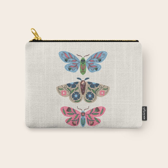 Folk Floral Moths and Butterflies Multicolored Carry All Pouch Gallery Image 1