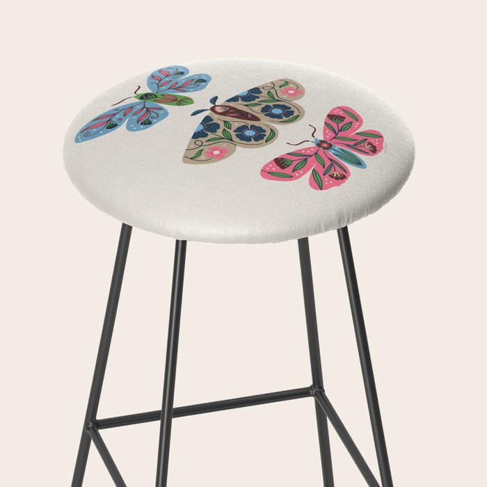 Folk Floral Moths and Butterflies Multicolored Stool Gallery Image 2