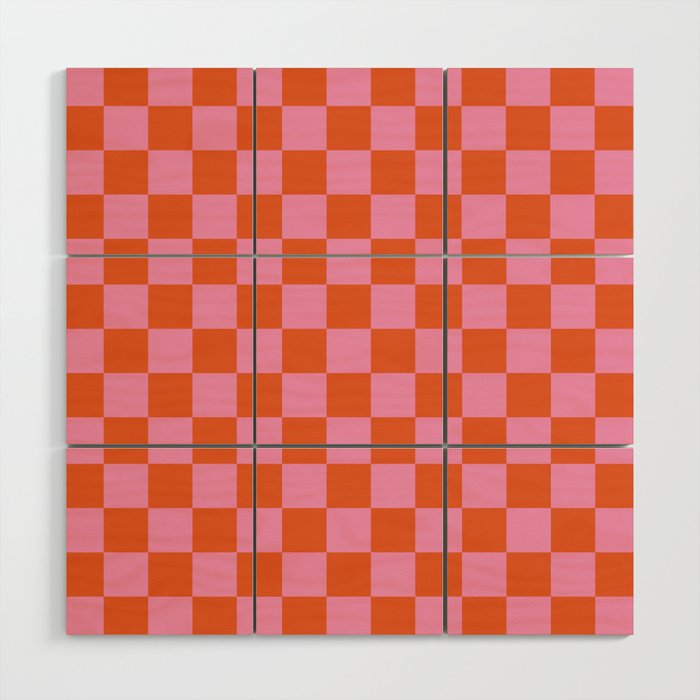 Pink Checker Pattern Wood Wall Art