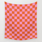 Pink Checker Pattern Wall Tapestry Gallery Image 4