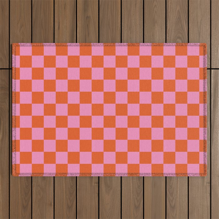 Pink Checker Pattern Outdoor Rug Gallery Image 1