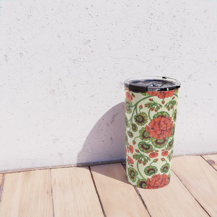 Red Geraniums -  Vintage-Inspired Floral Pattern For Spring Travel Mug Gallery Image 4