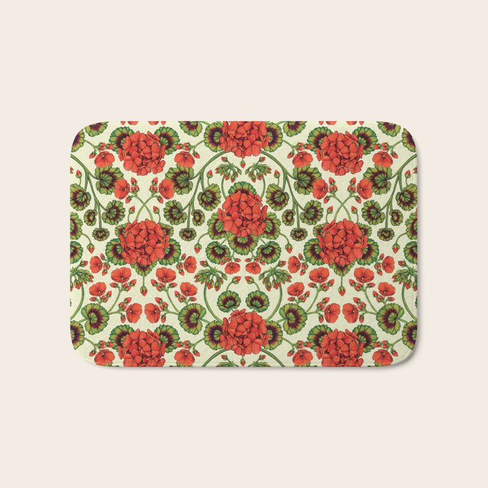 Red Geraniums -  Vintage-Inspired Floral Pattern For Spring Bath Mat Gallery Image 1