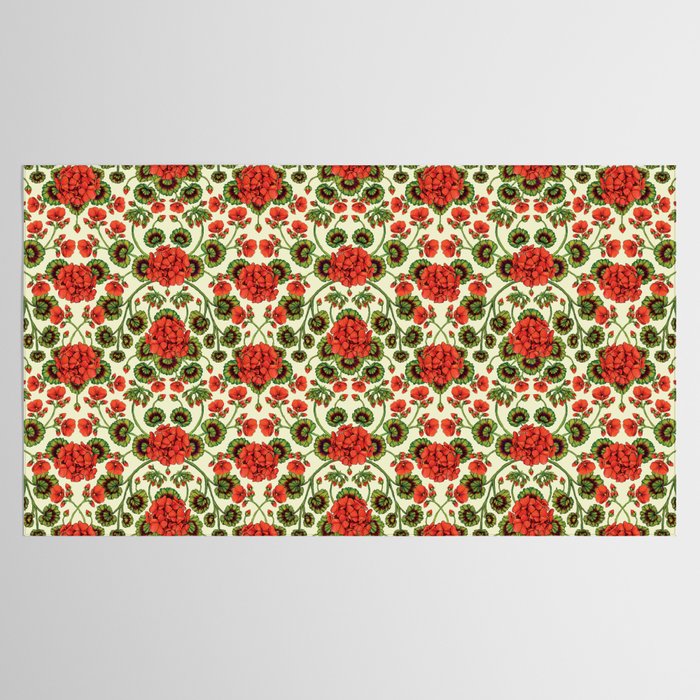Red Geraniums -  Vintage-Inspired Floral Pattern For Spring Tablecloth Gallery Image 2