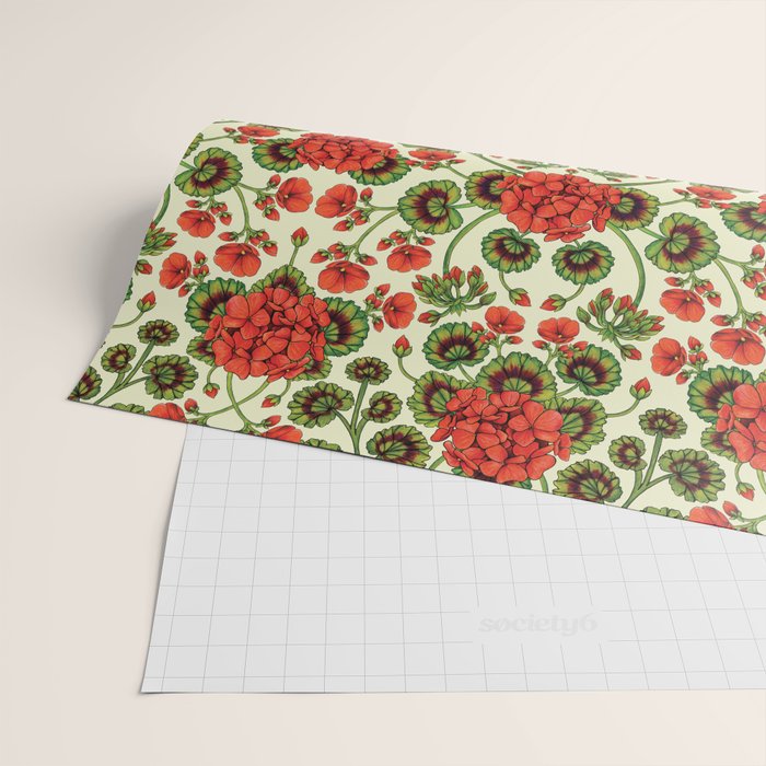Red Geraniums -  Vintage-Inspired Floral Pattern For Spring Wrapping Paper Gallery Image 2