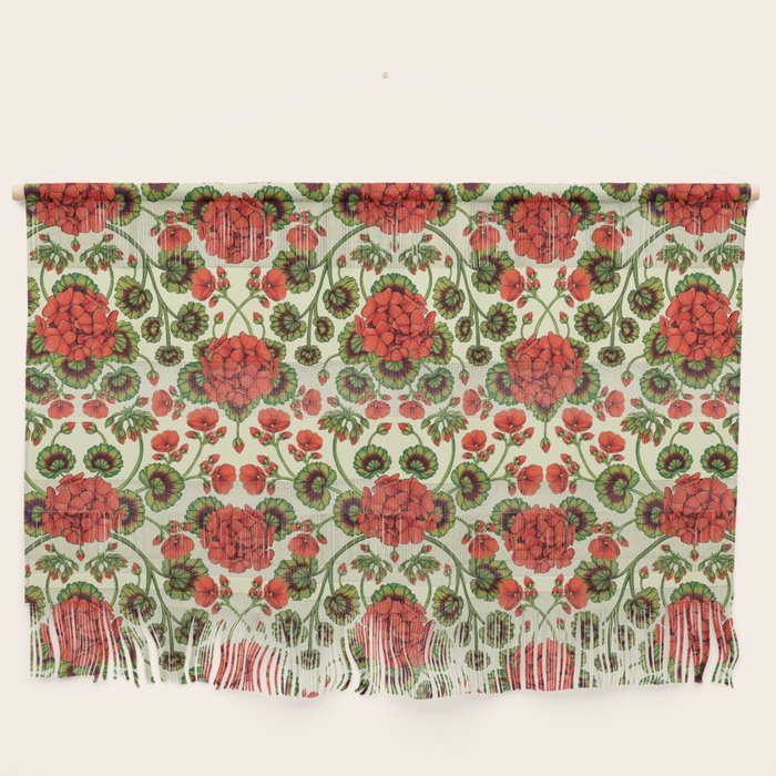 Red Geraniums -  Vintage-Inspired Floral Pattern For Spring Wall Hanging Gallery Image 1