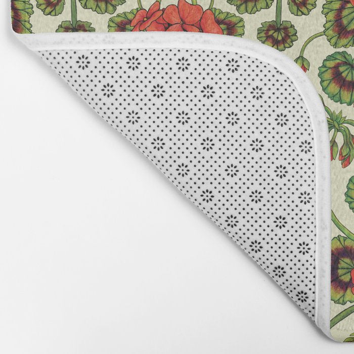 Red Geraniums -  Vintage-Inspired Floral Pattern For Spring Bath Mat Gallery Image 2