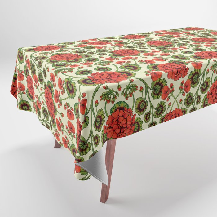 Red Geraniums -  Vintage-Inspired Floral Pattern For Spring Tablecloth Gallery Image 1