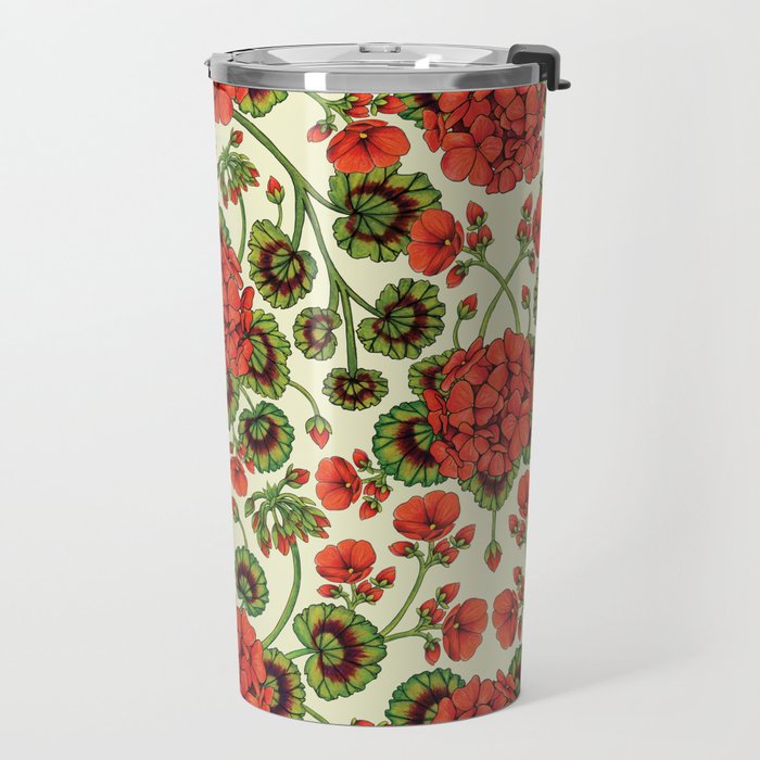 Red Geraniums -  Vintage-Inspired Floral Pattern For Spring Travel Mug Gallery Image 2