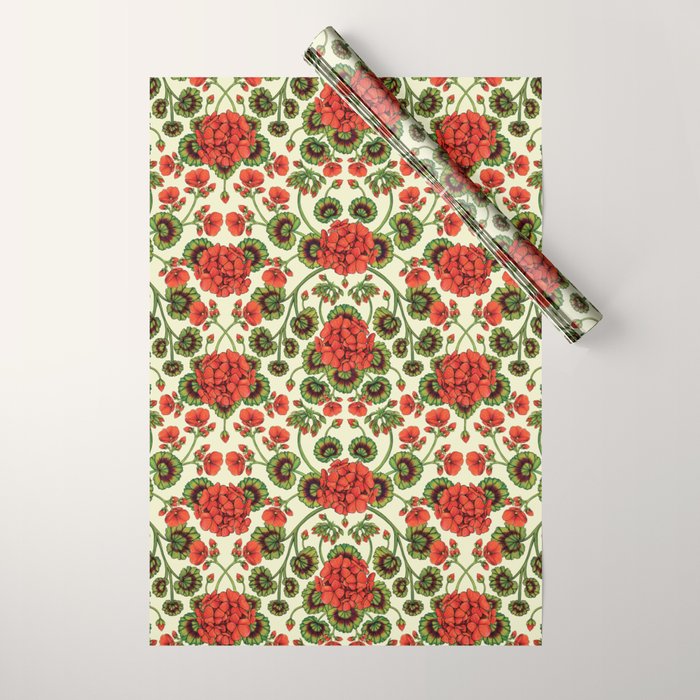 Red Geraniums - Vintage-Inspired Floral Pattern For Spring Wrapping Pa ...
